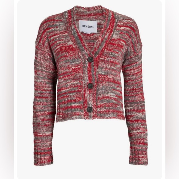 Re/Done Sweaters - RE/DONE 90's Crop Cardigan Sweater Space Dye Red Small